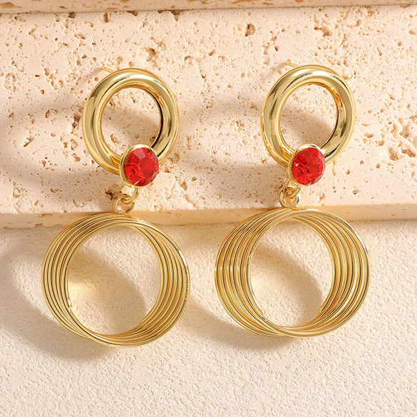 Women's Geometric Multilayered Round Earrings Electroplated Alloy Ear Studs With Stainless Steel Posts Fashion Wholesale Ear Accessories