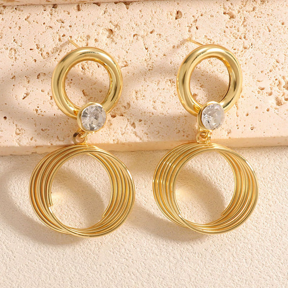 Women's Geometric Multilayered Round Earrings Electroplated Alloy Ear Studs With Stainless Steel Posts Fashion Wholesale Ear Accessories