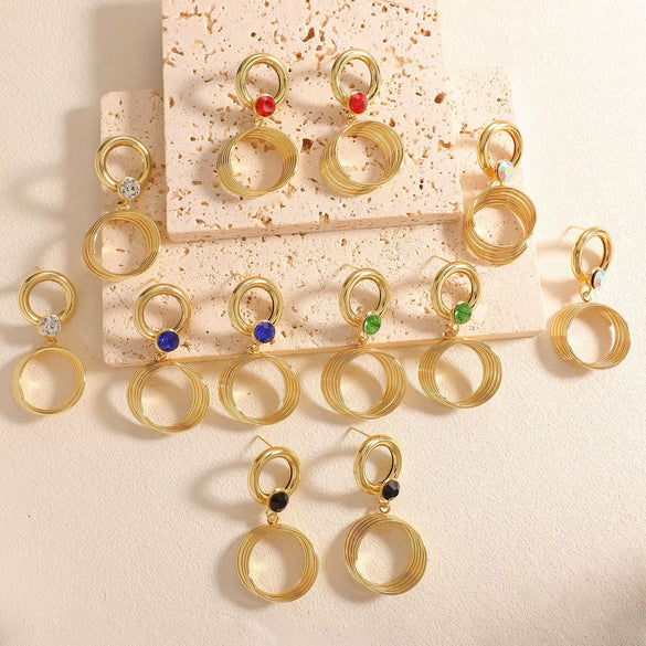 Women's Geometric Multilayered Round Earrings Electroplated Alloy Ear Studs With Stainless Steel Posts Fashion Wholesale Ear Accessories