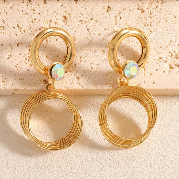 Women's Geometric Multilayered Round Earrings Electroplated Alloy Ear Studs With Stainless Steel Posts Fashion Wholesale Ear Accessories