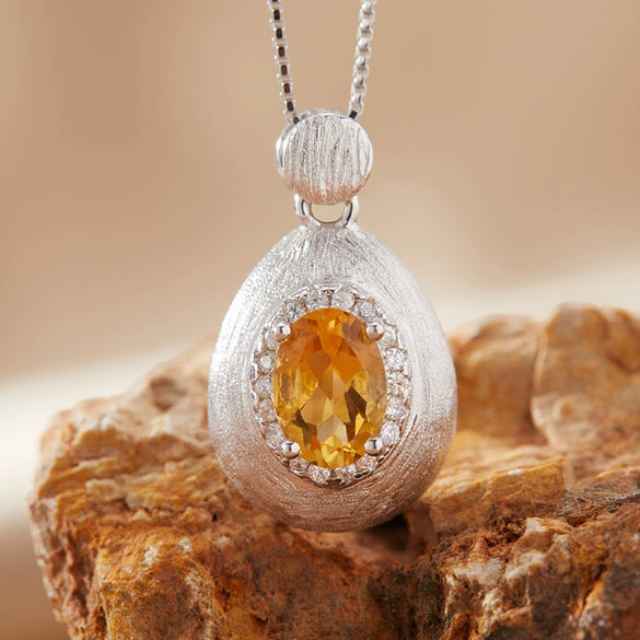 Women's Geometric Natural Amethytetine Pendant Necklace In S925 Sterling Silver With Gem And Crystal Design