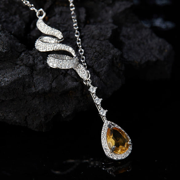 Women's Geometric Natural Crystal Gemstone Set 925 Sterling Silver Necklace Clavicle Chain Accessories