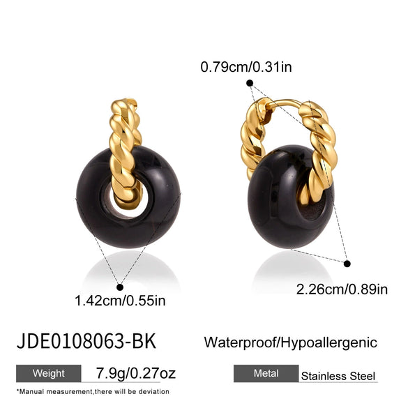 Women's Geometric Natural Stone Hoop Earrings In Stainless Steel With Plated Finish And Sophisticated Style