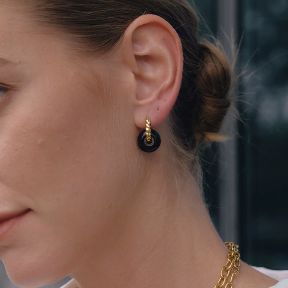 Women's Geometric Natural Stone Hoop Earrings In Stainless Steel With Plated Finish And Sophisticated Style