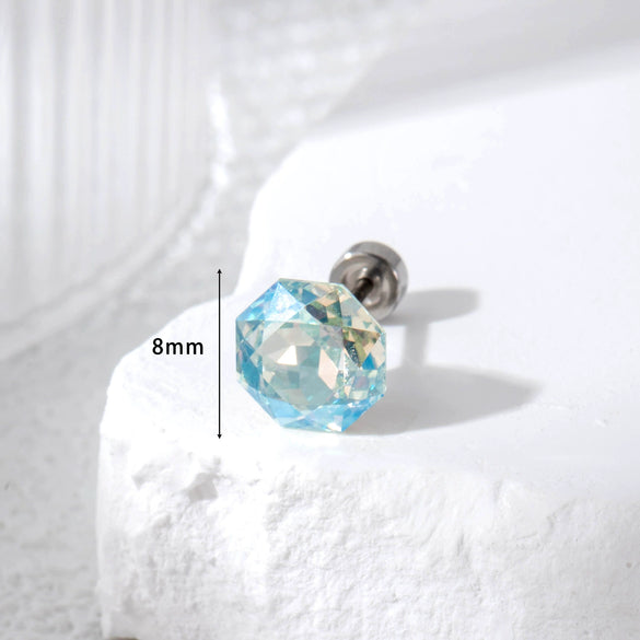 Women's Geometric Octagon Crystal Inlaid Metal Earrings Titanium Steel Screw Cartilage Ear Nail