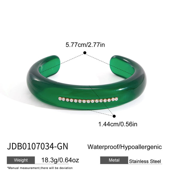 Women's Geometric Open Bangle Bracelet With Resin Diamond Accent Stainless Steel Plated Jewelry
