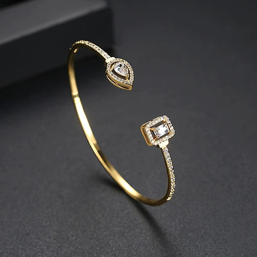 Women's Geometric Open Cuff Bracelet Electroplated Copper Bangle With Elegant Minimalist Design For Wholesale Gift Jewelry