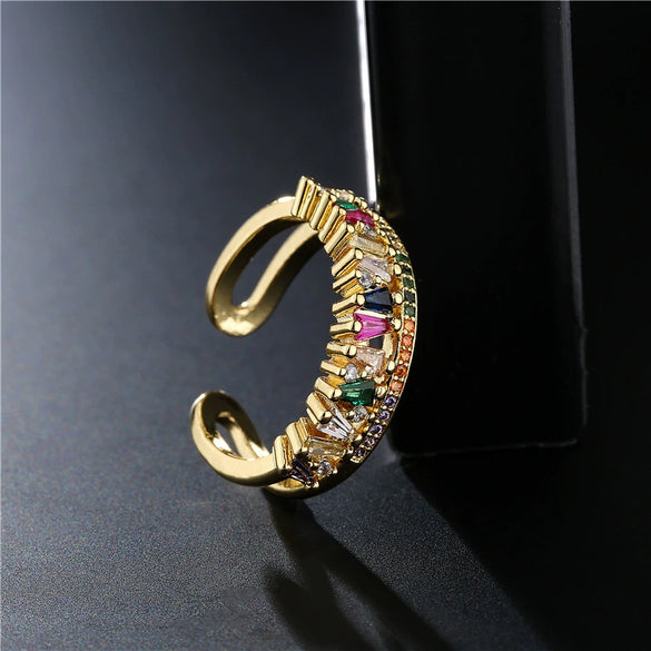 Women's Geometric Open Ring In Copper With Microinlaid Zircon And Goldplated Finish