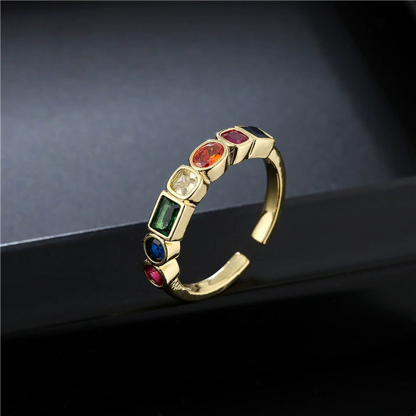 Women's Geometric Open Ring In Copper With Microinlaid Zircon And Goldplated Finish