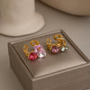 Women's Geometric Open Ring In Goldplated Stainless Steel With Colorful Crystalset Glass And Bold Statement Design