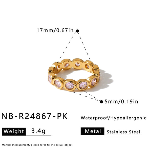 Women’s Geometric Open Ring In 18K Vacuum Gold Plated Stainless Steel With Round Zircon Light Luxury Fashion Accessory