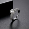 Women's Geometric Open Ring With Pearl And Zircon Accents Electroplated Copper Adjustable Fashion Jewelry