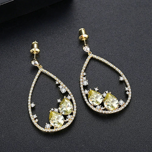 Women's Geometric Oval Drop Earrings With Microinlaid Zircon Electroplated Copper Long Dangle Jewelry