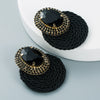 Women's Geometric Oval Glass Rhinestone Earrings With Colorful Diamond Design And Handwoven Wire Detail