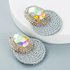 Women's Geometric Oval Glass Rhinestone Earrings With Colorful Diamond Design And Handwoven Wire Detail