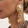 Women's Geometric Oval Hammered Patchwork Drop Earrings Glossy Pleated Iron Design With Electroplated Finish And Steel Posts