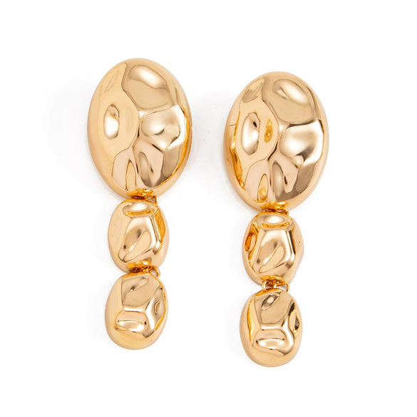 Women's Geometric Oval Hammered Patchwork Drop Earrings Glossy Pleated Iron Design With Electroplated Finish And Steel Posts