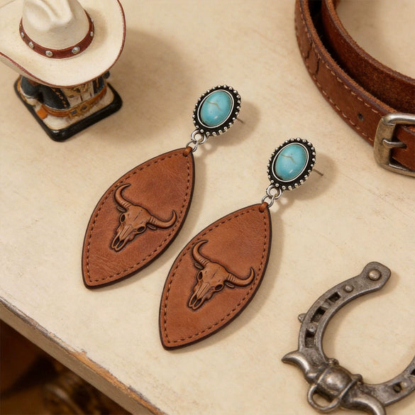 Women's Geometric Oval Leather Earrings With Copper Electroplated Finish And Stainless Steel Ear Needles Versatile Fashion Jewelry