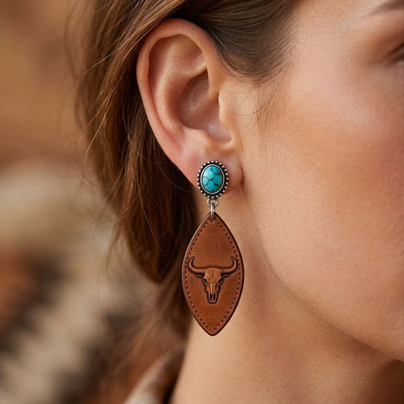 Women's Geometric Oval Leather Earrings With Copper Electroplated Finish And Stainless Steel Ear Needles Versatile Fashion Jewelry