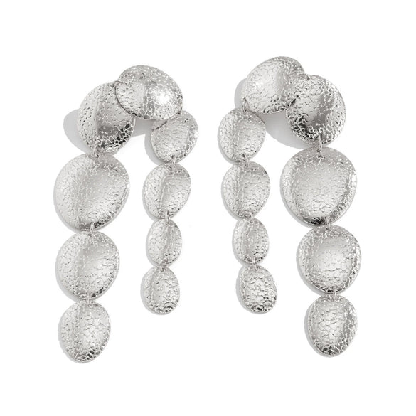 Women's Geometric Oval Metal Long Tassel Earrings With Electroplated Irregular Design And Stainless Steel Ear Needles