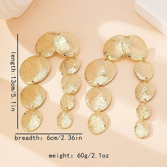 Women's Geometric Oval Metal Long Tassel Earrings With Electroplated Irregular Design And Stainless Steel Ear Needles