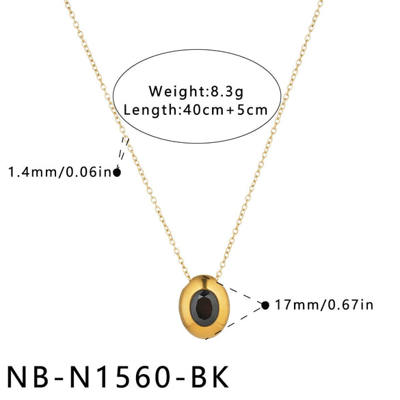 Women's Geometric Oval Pendant Necklace In Stainless Steel With Zircon Inlay And 18K Vacuum Plated Finish