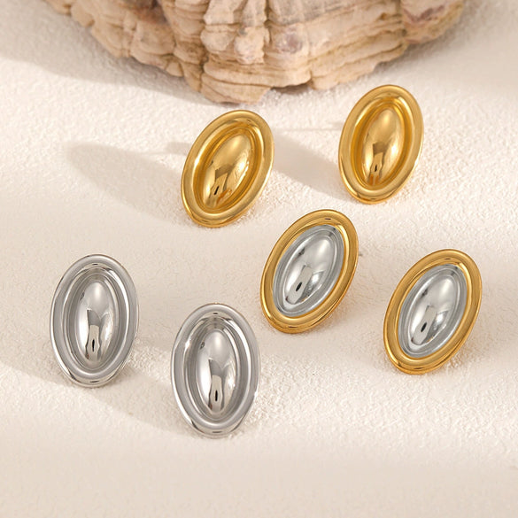 Women's Geometric Oval Stainless Steel Electroplated Earrings