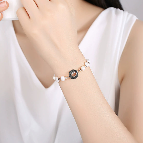 Women's Geometric Pearl And Zircon Beaded Bracelet Copper Fashion Jewelry For Wholesale