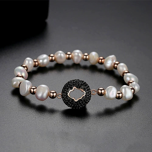 Women's Geometric Pearl And Zircon Beaded Bracelet Copper Fashion Jewelry For Wholesale