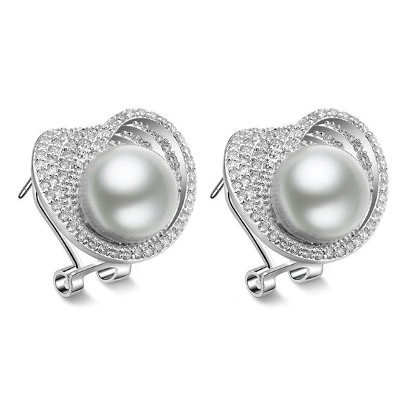 Women's Geometric Pearl And Zircon Earrings With Shell Bead Accents Electroplated Copper Minimalist Fashion Jewelry