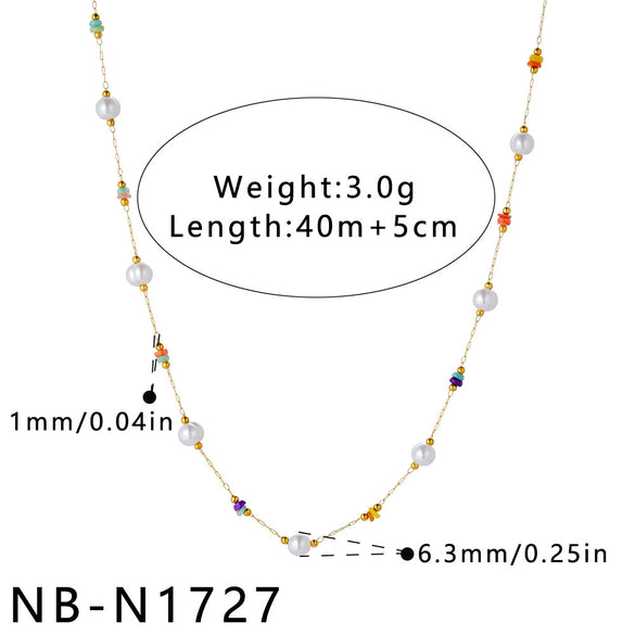 Women's Geometric Pearl Embellished Gold Plated Stainless Steel Necklace With Regular Chain