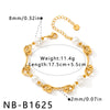 Women's Geometric Pearl Inlay Stainless Steel Bracelet With Gold Tone Vacuum Plating And Lightweight Luxury Design