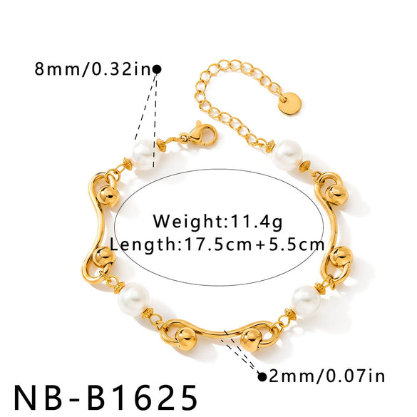 Women's Geometric Pearl Inlay Stainless Steel Bracelet With Gold Tone Vacuum Plating And Lightweight Luxury Design