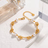 Women's Geometric Pearl Inlay Stainless Steel Bracelet With Gold Tone Vacuum Plating And Lightweight Luxury Design