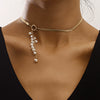 Women's Geometric Pearl Pendant Necklace With Electroplated Alloy Snake Bone Chain Fashion Jewelry
