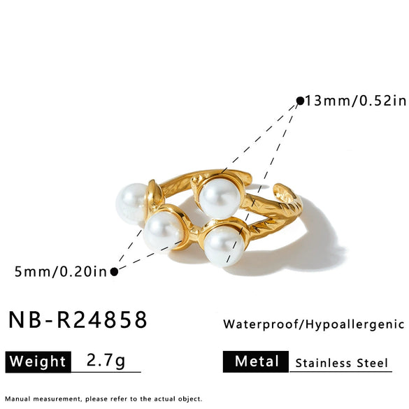 Women's Geometric Pearl Ring In 18K Gold Plated Stainless Steel With Adjustable Open Design And Light Luxury Style
