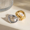 Women's Geometric Pearlset Stainless Steel Ring With Goldtone Plated Finish And Adjustable Open Band