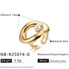 Women's Geometric Pearlset Stainless Steel Ring With Goldtone Plated Finish And Adjustable Open Band
