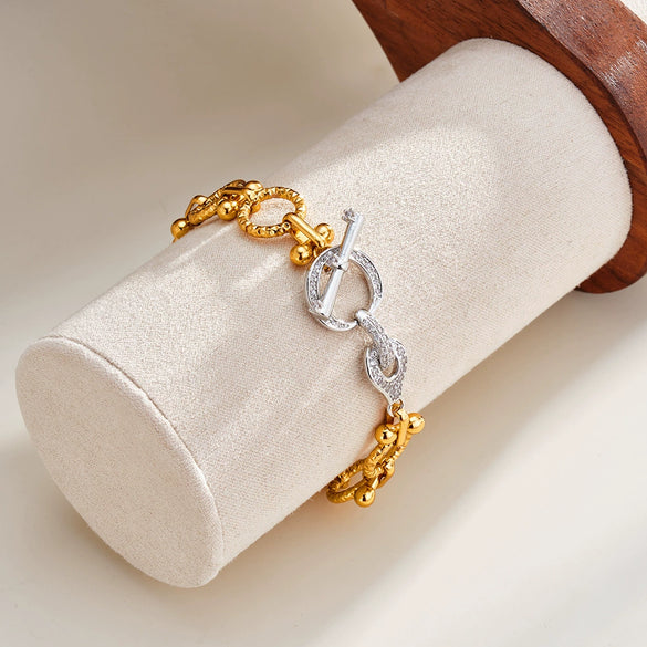 Women's Geometric Pendant Bracelet With Rhinestone Design Stainless Steel Chain Electroplated 18K Trendy Jewelry