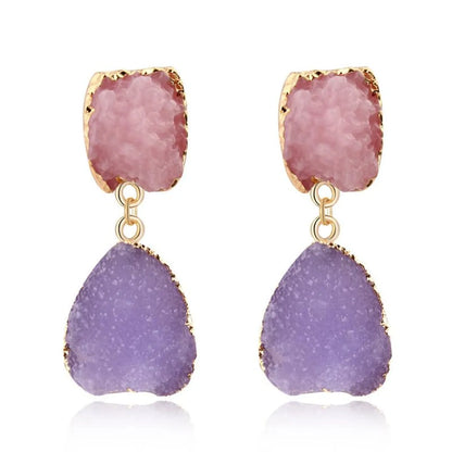 Womens Geometric Plastic  Imitation Natural Stone Resin Earrings Go190430120115