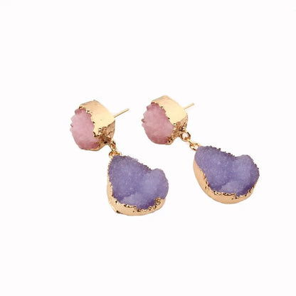 Womens Geometric Plastic  Imitation Natural Stone Resin Earrings Go190430120115