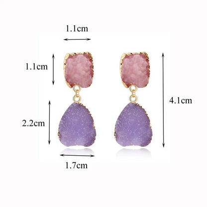 Womens Geometric Plastic  Imitation Natural Stone Resin Earrings Go190430120115