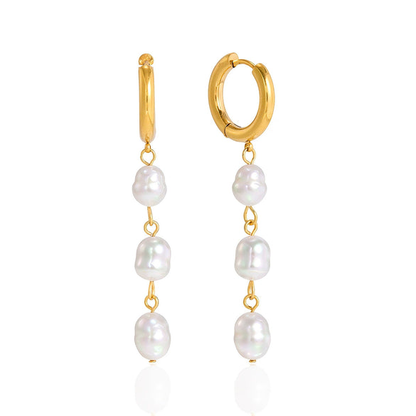 Women's Geometric Plated Stainless Steel Freshwater Pearl Earrings For Pierced Ears Elegant Jewelry