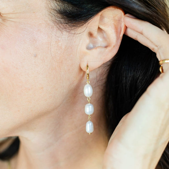 Women's Geometric Plated Stainless Steel Freshwater Pearl Earrings For Pierced Ears Elegant Jewelry