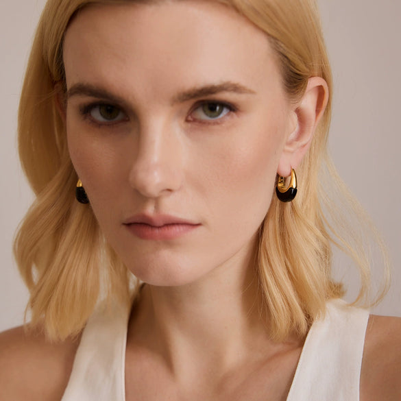 Women's Geometric Plated Stainless Steel Hoop Earrings With Elegant Sparkling Stone Detail