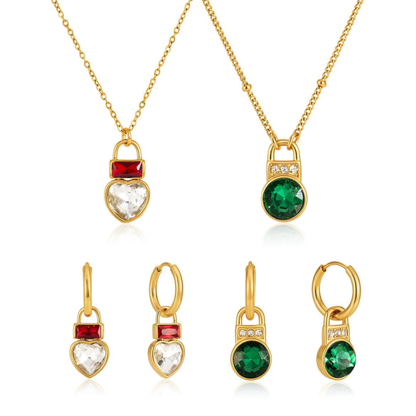 Women's Geometric Plated Stainless Steel Necklace And Earrings Set With Titanium Steel Pendant And Rhinestone Detail