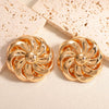 Women's Geometric Pleated Flower Earrings Electroplated Iron Floral Jewelry With Stainless Steel Posts Elegant Fashion Ear Accessories