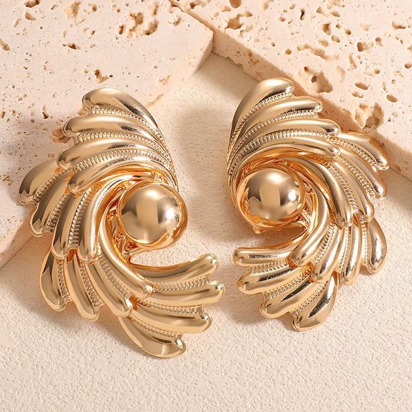 Women's Geometric Pleated Flower Earrings Electroplated Iron Floral Jewelry With Stainless Steel Posts Elegant Fashion Ear Accessories