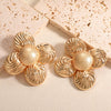 Women's Geometric Pleated Flower Earrings Electroplated Iron Floral Jewelry With Stainless Steel Posts Elegant Fashion Ear Accessories