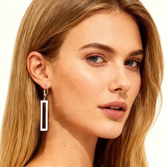Women's Geometric Rectangular Paperclip Stud Earrings Copper With Stainless Steel Posts Electroplated Fashion Jewelry